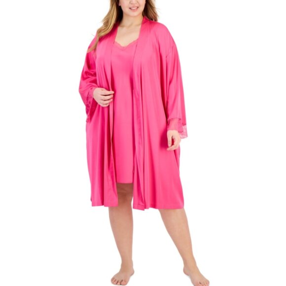 I.n.c. International Concepts Plus Size Lace-Trim Stretch Satin Robe, 3X - Picture 1 of 1